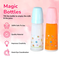 Six-inch bottles designed to fit most doll mouths for realism