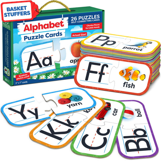 Momo and Nashi Alphabet Puzzle showing 26 self-correcting pairs for learning.