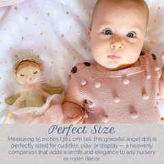 MON AMI Angel stuffed doll soft fabric highlights durability and cozy touch.