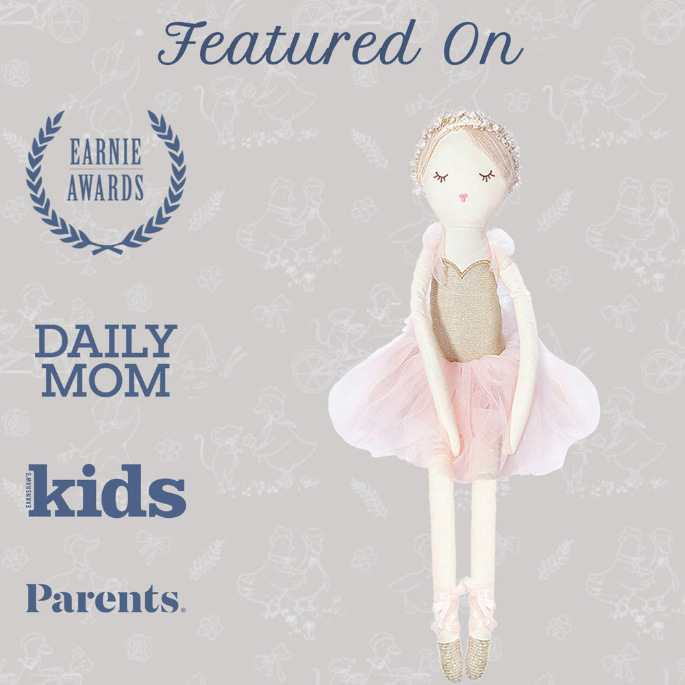 MON AMI Ballerina doll soft plush fabric encourages gentle comforting moments.