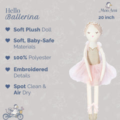 MON AMI Ballerina doll with tulle skirt detail enhances imagination and storytelling.