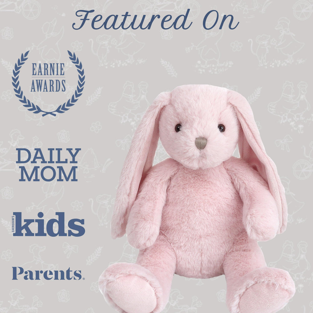 MON AMI Rosie the Bunny offers soft polyester texture for comforting nap-time snuggles.