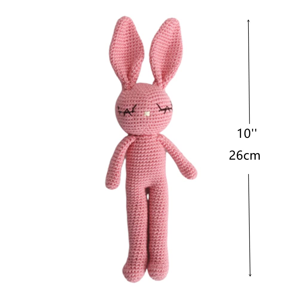 Moni's Choice pink crochet bunny for newborns, ideal for snuggles and baby showers.