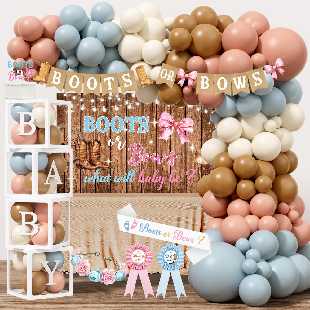 Monnberry boots-bows gender reveal banner sets a playful western backdrop for gender reveals.