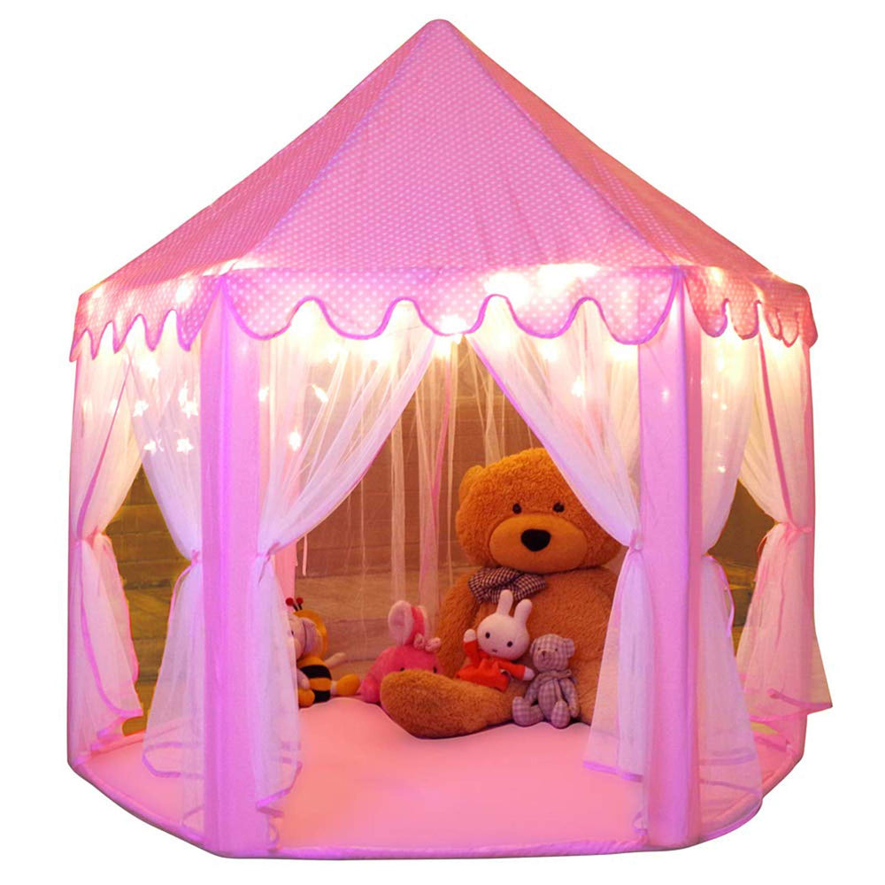 Monobeach Princess Tent front view with star lights for cozy indoor play
