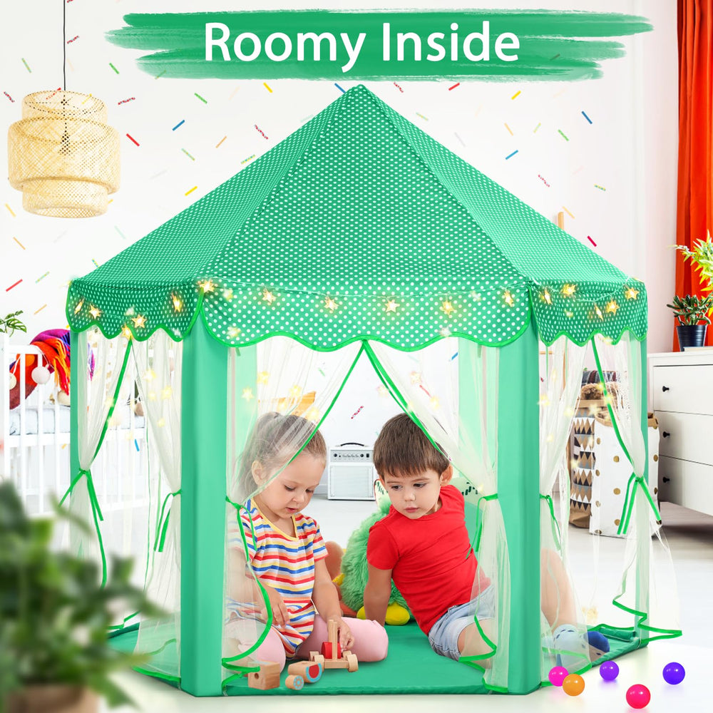 Monobeach Princess Tent star lights create a cozy storytime ambiance.