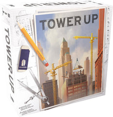 Monolith Tower Up cityscape table setup for a family-friendly strategic session.