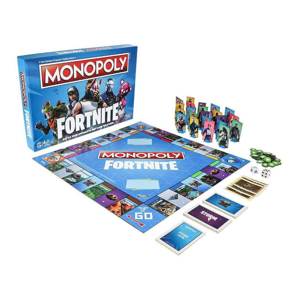 Monopoly Fortnite Edition character selection showing 27 outfits for personalized gameplay.