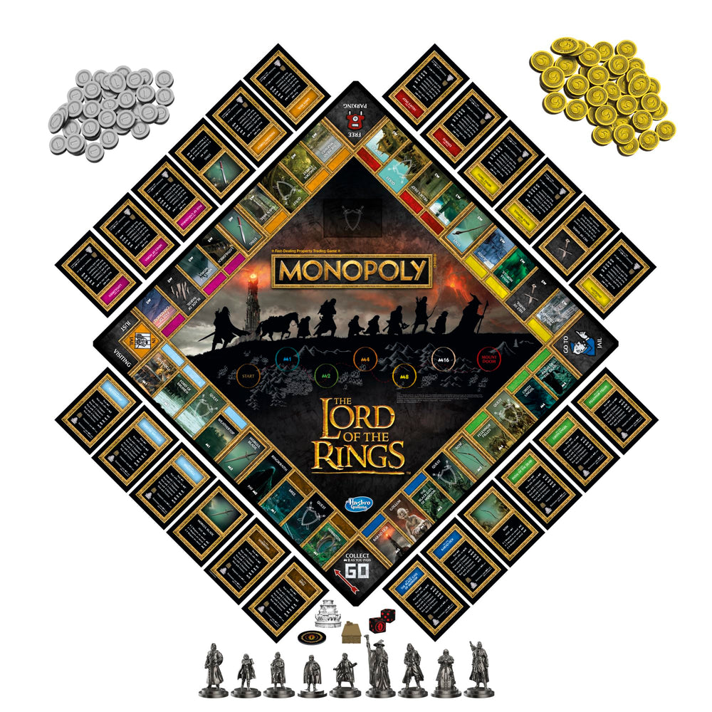 Monopoly Lord of the Rings fellowship tokens arranged for immersive character-led play