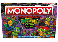 Monopoly TMNT Mutant Mayhem gameboard with movie-inspired locations for immersive family play.