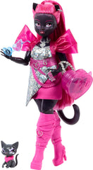 Monster High Catty Noir doll with pink hair and stage-ready outfit for imaginative play