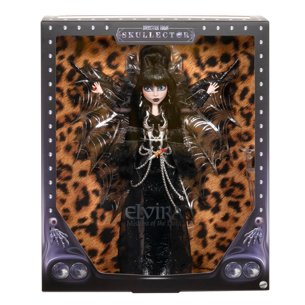 Monster High Elvira doll collectors display ready for shelf presentation.