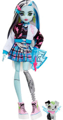 Monster High Frankie Stein with blue and black streaked hair, ready for imaginative storytelling.