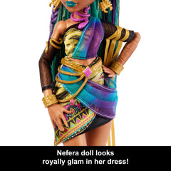 Monster High Nefera De Nile dress detail with sheer sleeves and cobra accents.