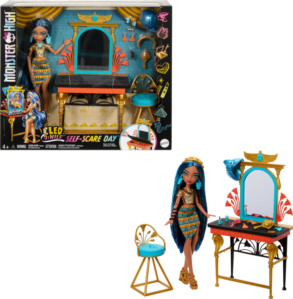 Monster High Self Scare Day Cleo De Nile vanity set shows organized space for accessories