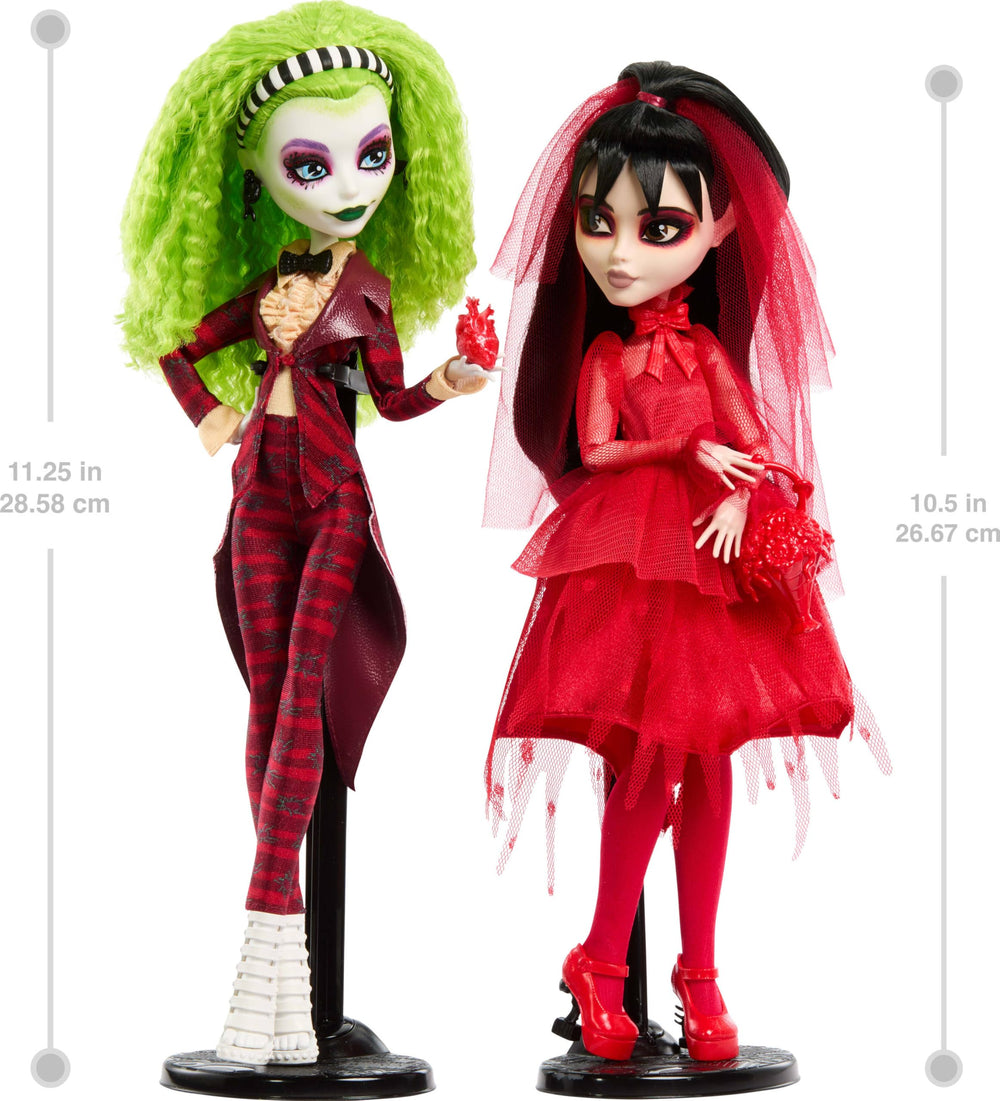 Monster High Skullector Lydia Deetz doll in red gown, ideal for display and collection.