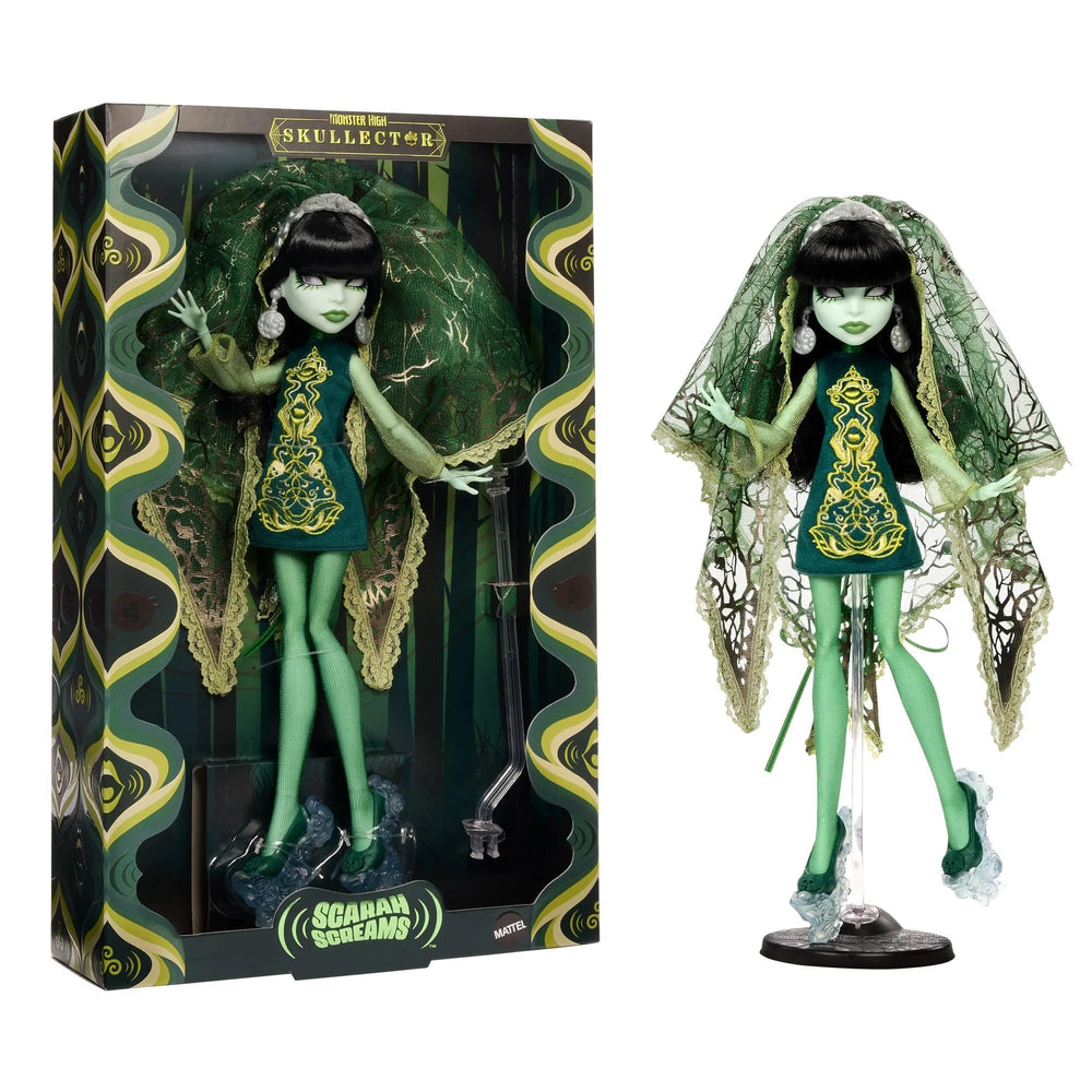 Monster High Skullector Scarah Screams velvet dress with psyche-Celtic embroidery detail.