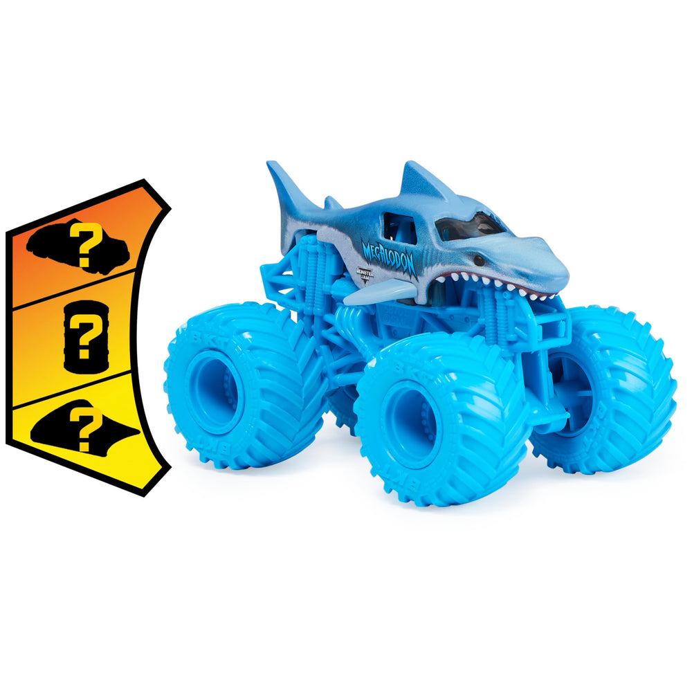 Monster Jam 1:64 diecast side profile highlighting authentic chassis and styling