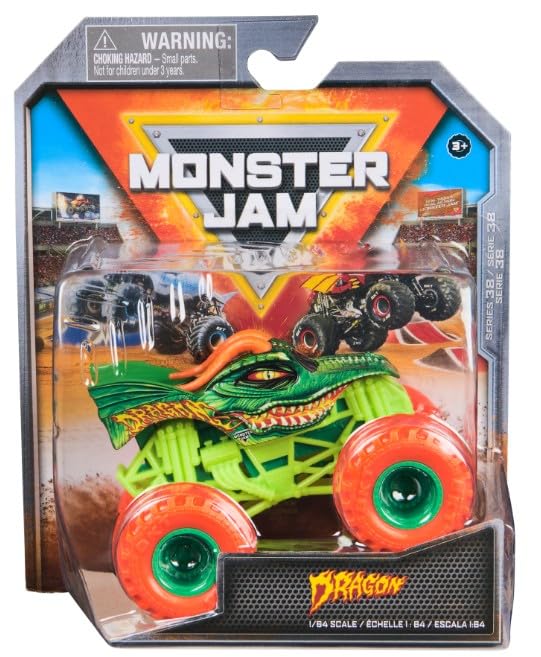 Monster Jam Dragon Crazy Creatures 1:64 die-cast truck with vivid dragon graphics; ideal display piece.