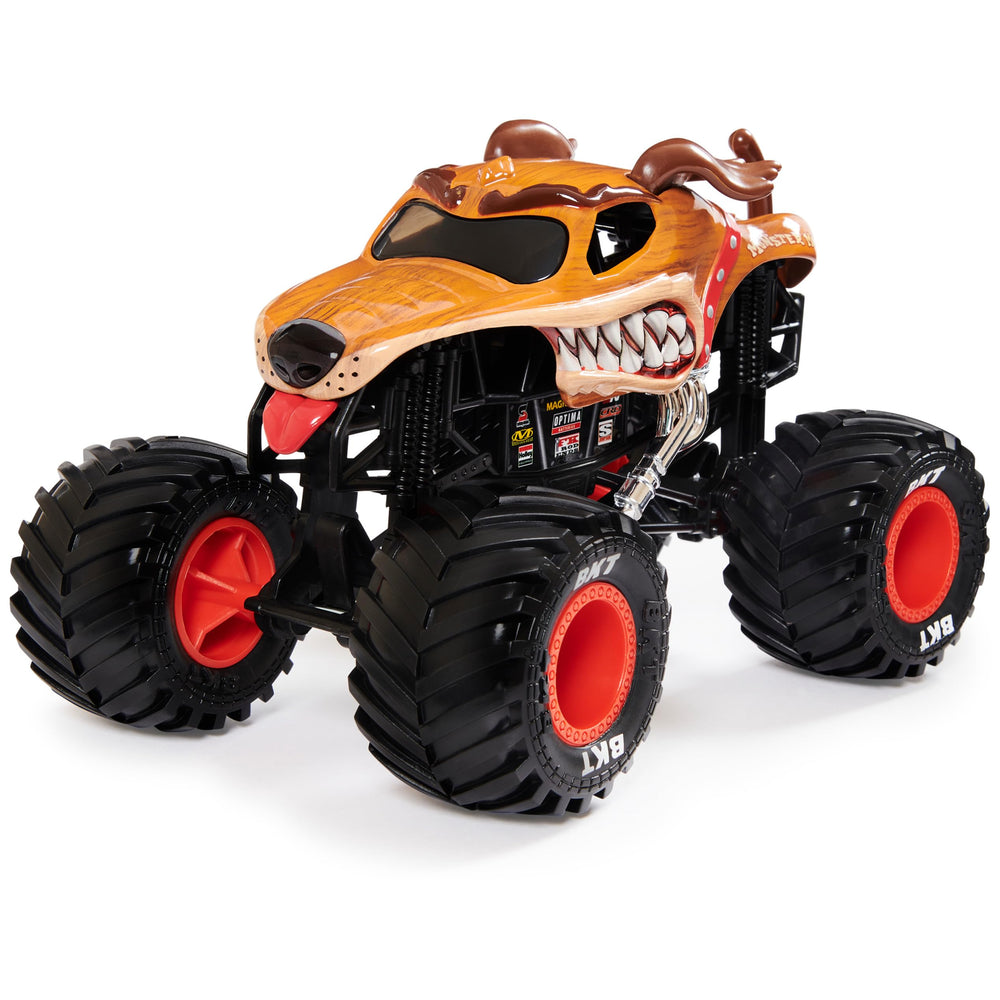 Monster Jam BKT tires boost traction for stable jumps and turns.