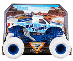 Monster Jam Blue Thunder 1:24 scale front view for display and play.