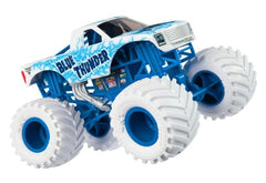 Monster Jam Blue Thunder rear view highlights its robust die-cast construction.