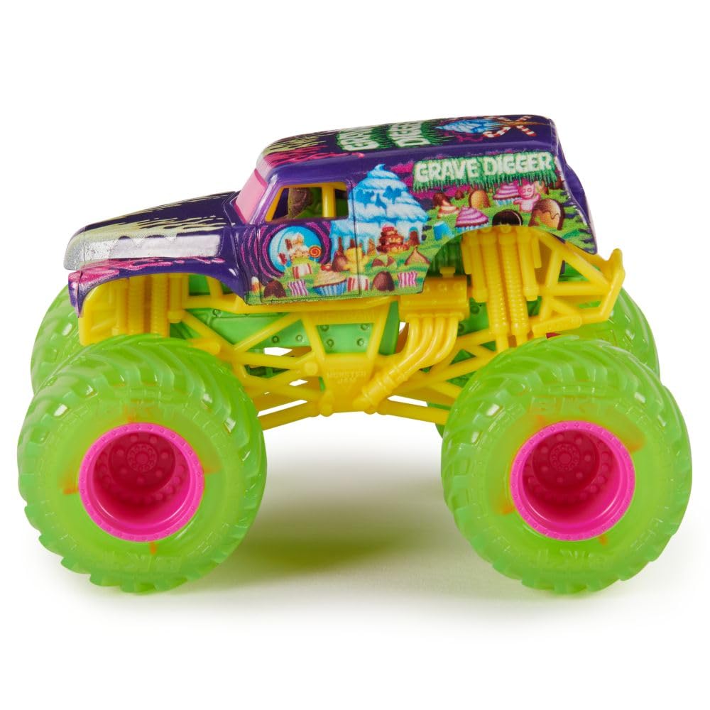 Close-up of Grave Digger diecast graphics and chassis detail