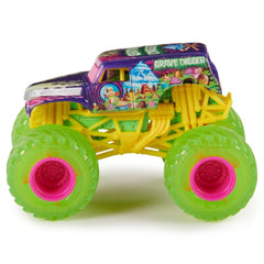 Close-up of Grave Digger diecast graphics and chassis detail