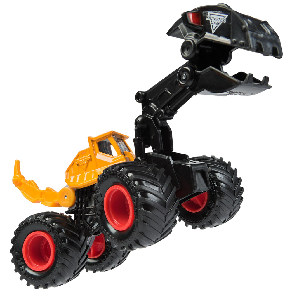 Dirt Squad front-loader scoop in motion for dynamic setup.