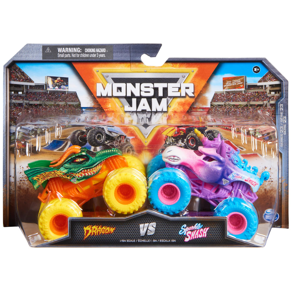 Monster Jam Dragon vs Sparkle Smash 1:64 trucks for epic showdowns and imaginative play