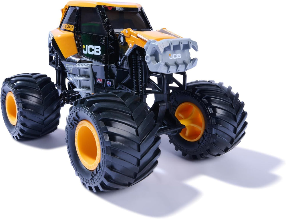 Close-up of detailed decals and chassis on the Monster Jam 1:24 truck.
