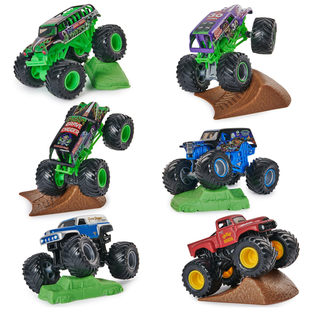 Stylized chassis and authentic graphics enhance Grave Digger replicas.