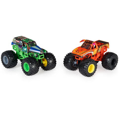 Monster Jam Grave Digger vs El Toro Loco 1:64 side view showing vivid decals