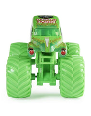 Monster Jam Grave Digger Neon Green chassis side profile for collection.