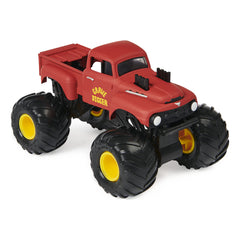 Monster Jam Grave Digger retro side view shows iconic silhouette for imaginative racing.