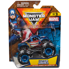 Monster Jam Marvel Captain America 1:64 die-cast truck, bold hero design for play.