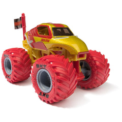 Monster Jam Marvel Iron Man truck side view, great for storytelling and dynamic display