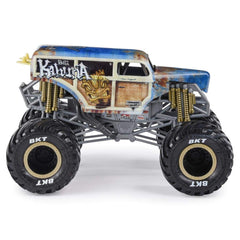 Monster Jam Max-D 1:24 truck rear view emphasizing rugged construction and collectability