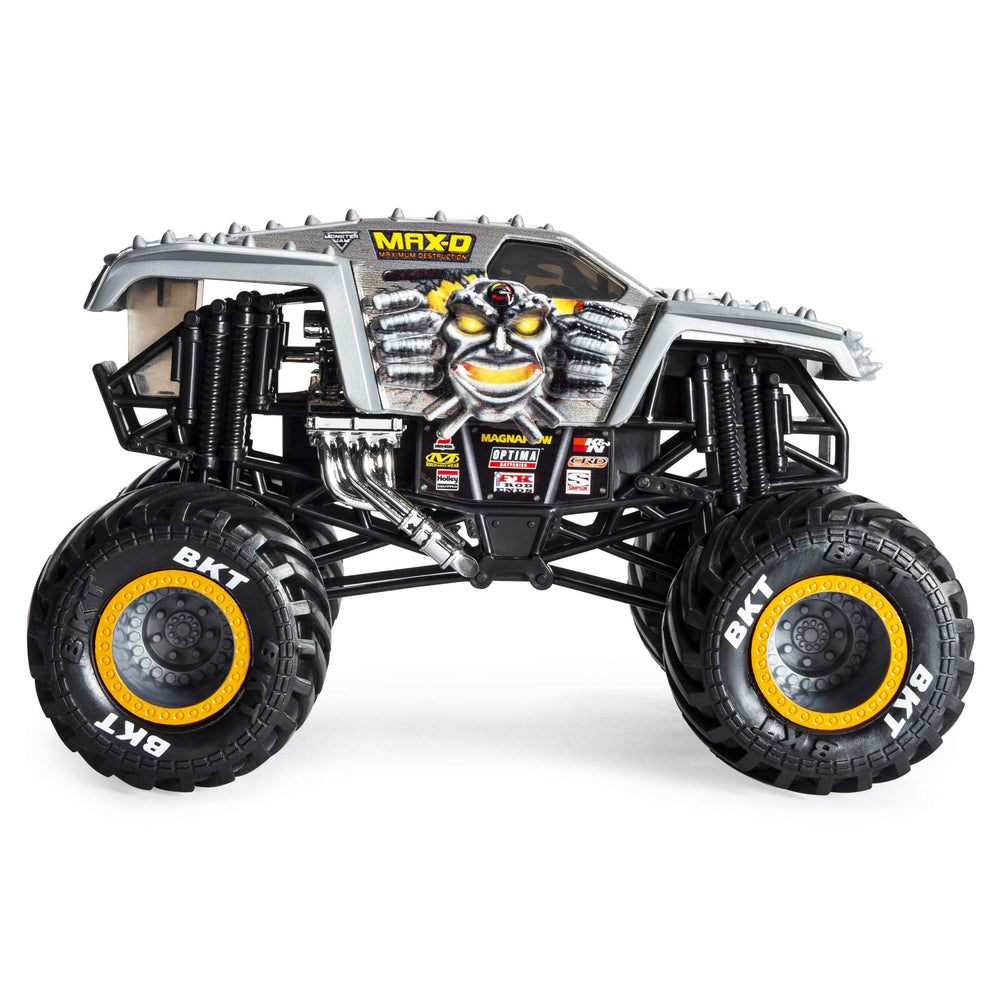 Monster Jam Max D close-up graphics showcase official branding for fans.