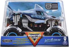 Monster Jam Megalodon 1:24 front view shows authentic detailing for display and play.