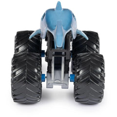 Monster Jam Megalodon 1:64 diecast truck QR posters included for fans and collectors.