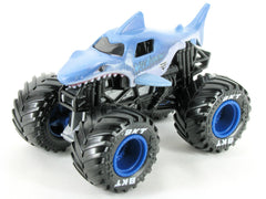 Monster Jam Megalodon 1:64 diecast truck rear view with detailed taillights and decals.