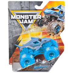 Monster Jam Megalodon Ice Edition 1:64 scale truck side view for display and play