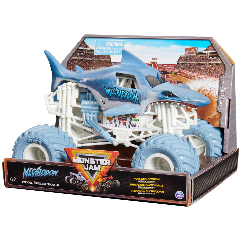 Monster Jam Megalodon playtime idea for parties and imaginative races.