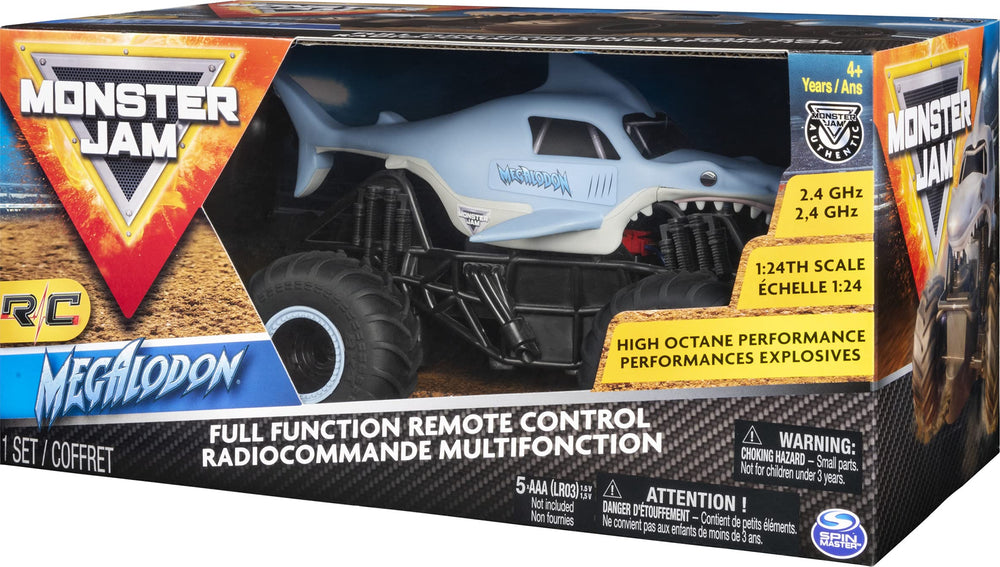 Monster Jam Megalodon RC truck in action performing stunts