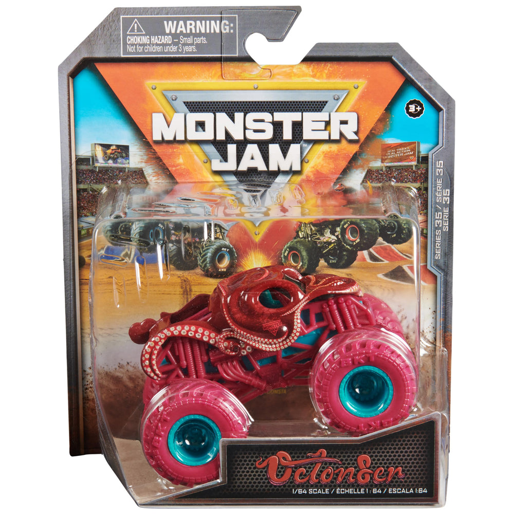 Monster Jam Octon8er 1:64 side view shows authentic graphics for collectors