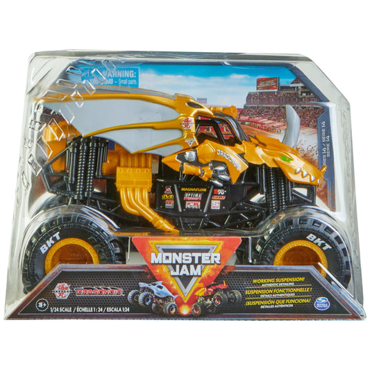 Monster Jam official Bakugan Dragonoid truck with 1:24-scale details for collectors.