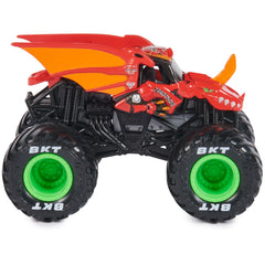 Monster Jam 1:64 die-cast truck packaging is gift-ready for young fans.