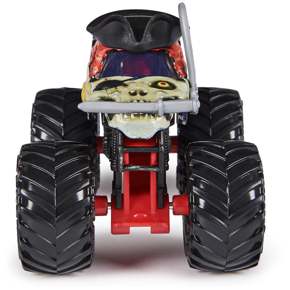 Monster Jam Pirates Curse 1:64-scale tires detail with authentic look.