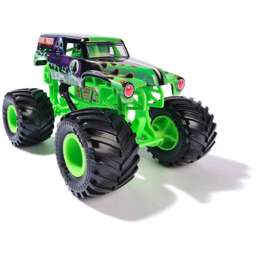 Monster Jam rubber BKT tires provide enhanced traction during stunts.